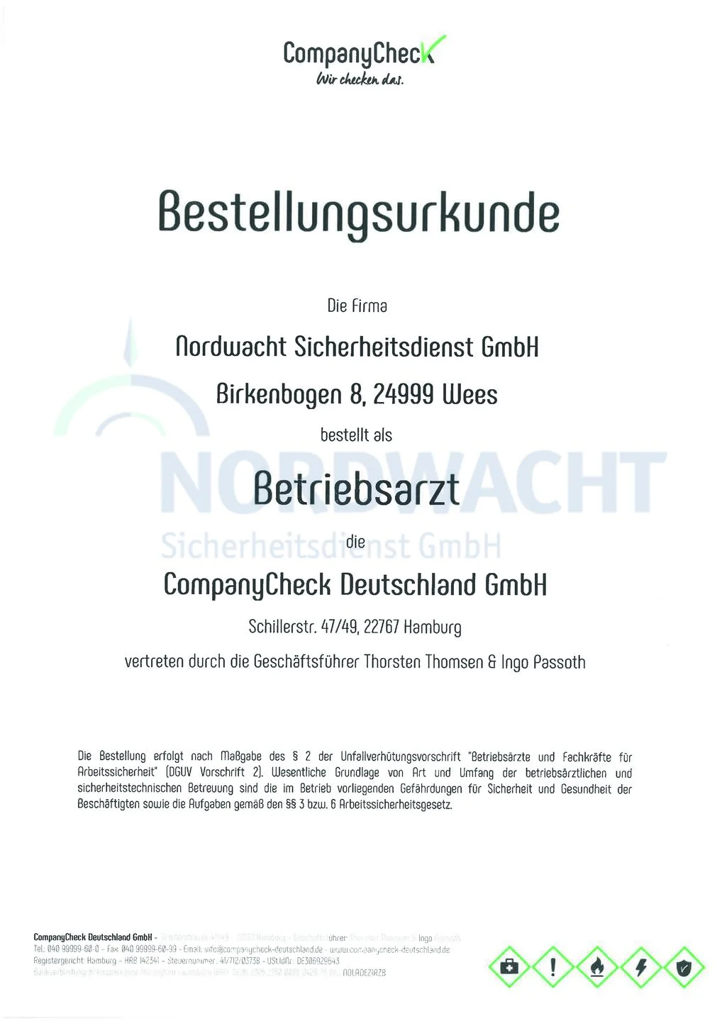 Bestellurkunde Betriebsarzt