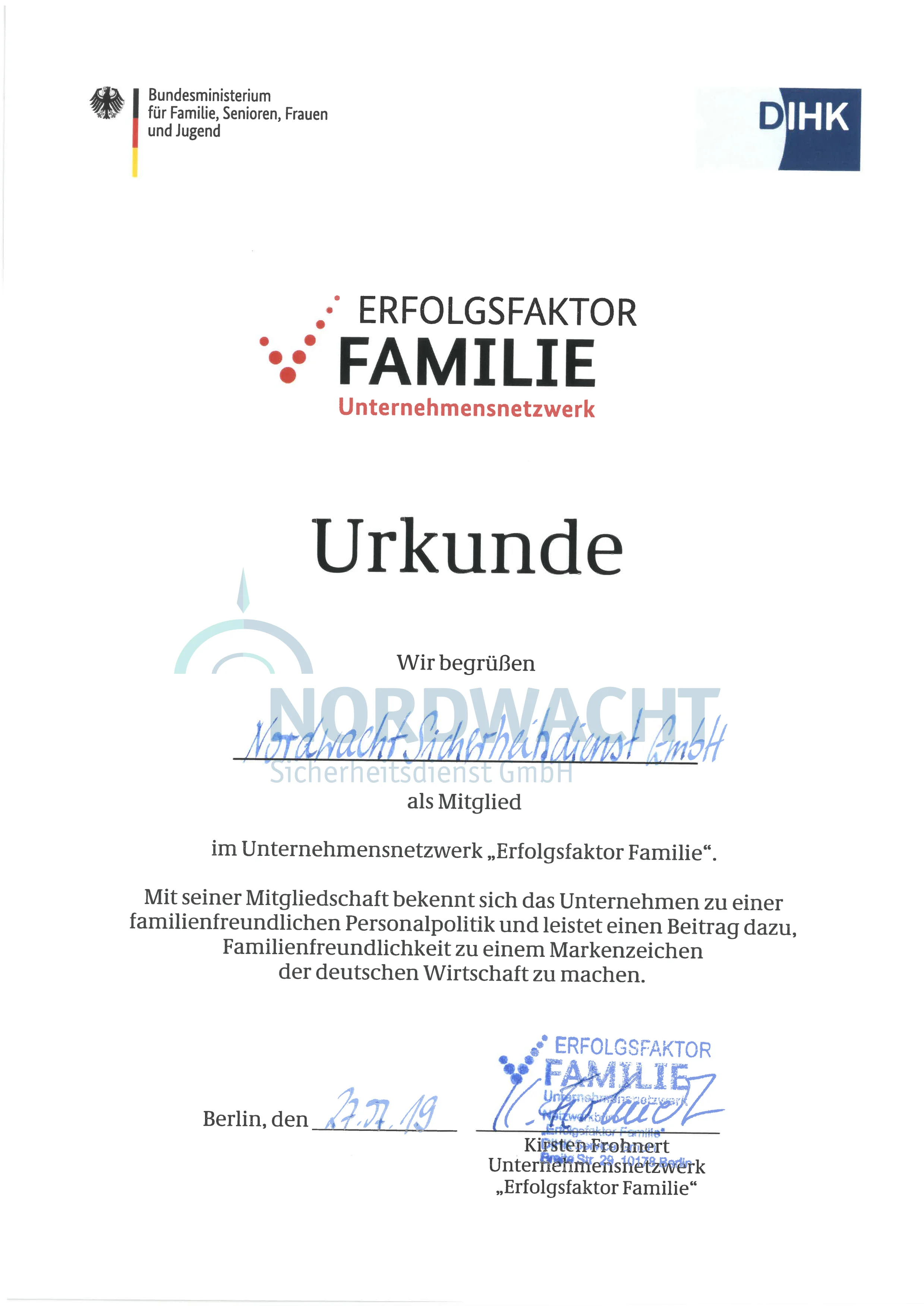 Urkunde Erfolgsfaktor Familie